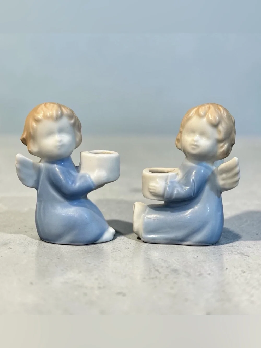 Colonial Candle Blue Angel Pair Tealight Holders